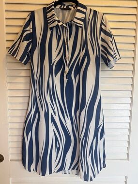 Blue and White Zebra-Print Polo Mini Dress